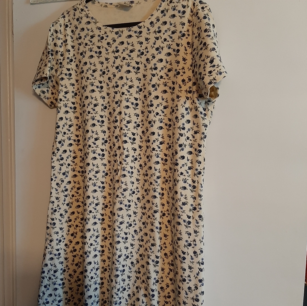 Vintage Varsity Sport Made in USA 100% Cotton Blue Floral Cottagecore Dress L